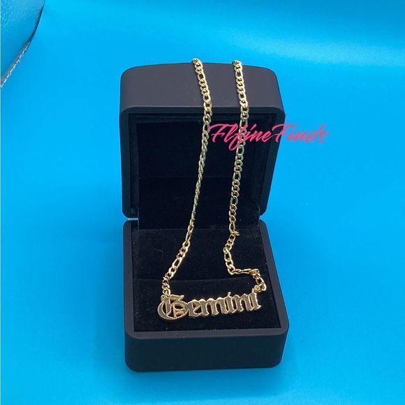 ⭐️ 14k Gold 18” Figaro Zodiac  Name Plate Necklace.(All 12signs available) - Picture 12 of 14